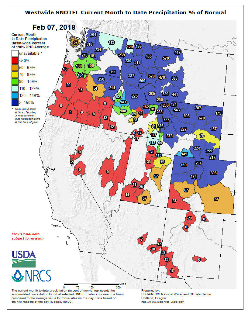 Current month to date percentage of precipitation across all Western States.